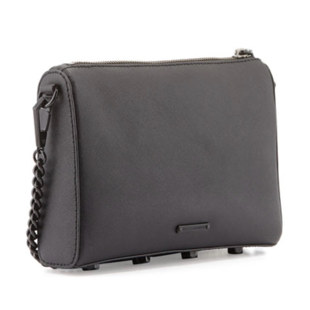 NWT Rebecca Minkoff Avery Black Saffiano Leather Xbody Chain Strap Bottom Studs
